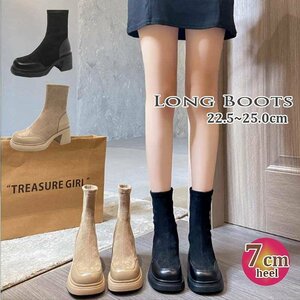  lady's shoes boots middle round tu suede style thickness bottom legs length style up black beige 22.0cm(34) khaki 