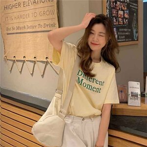 半袖トップス 半袖Tシャツ コットン カジュアル ゆったり シンプル かわいい M ホワイト