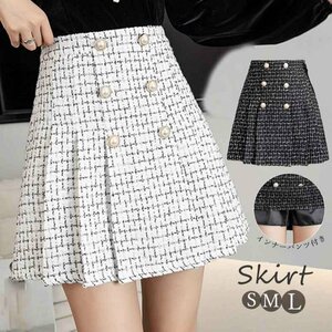  pleated skirt Mini check pattern S white 