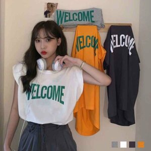 フレンチスリーブ Tシャツ 英字ロゴTシャツ レディース フリー チャコールグレー