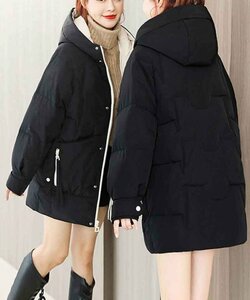 フェイクダウンコート 中綿ジャケット カジュアル シンプル アウター コート フード付き ブルゾン ワンサイズ（L） ブルーグリーン