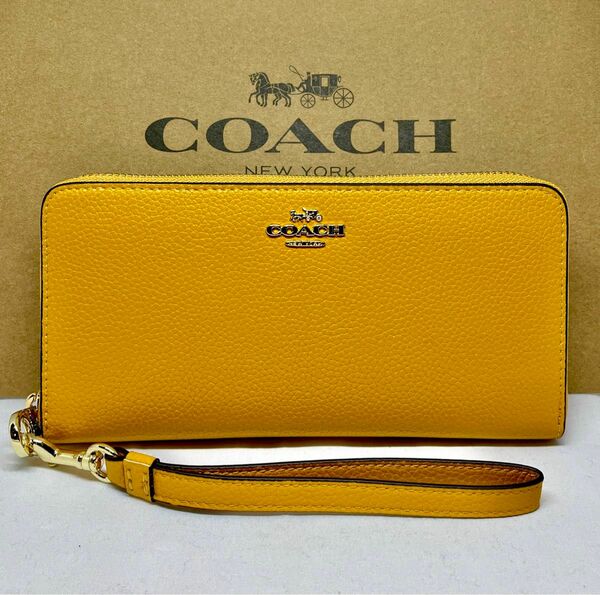 COACH コーチ ストラップ付き 長財布 イエロー 新品