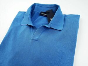[ new goods unused ]DRUMOHR dollar moa *Made In Italy*48*30G high gauge cotton knitted Skipper polo-shirt with short sleeves * azur blue 