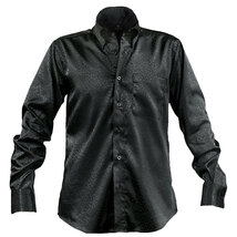 181710-bk BLACK VARIA ドゥエボットーニ ヒョウ柄 豹 ジャガード スナップダウン ドレスシャツ 日本製 メンズ(ブラック黒) 3L パーティー_画像7