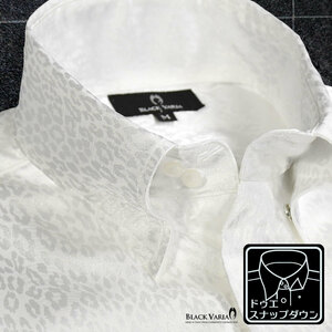 181710-wh BLACK VARIA ドゥエボットーニ ヒョウ柄 豹 ジャガード スナップダウン ドレスシャツ 日本製 メンズ(ホワイト白) M パーティー