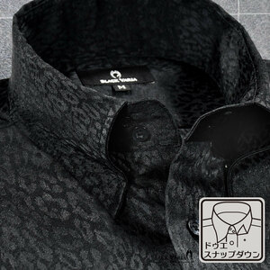 181710-bk BLACK VARIA ドゥエボットーニ ヒョウ柄 豹 ジャガード スナップダウン ドレスシャツ 日本製 メンズ(ブラック黒) 3L パーティー