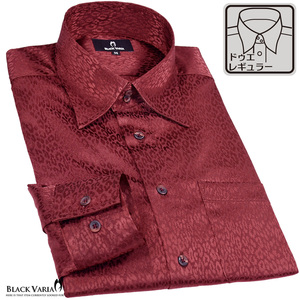 a181710-wn BLACK VARIA ドゥエボットーニ ヒョウ柄 豹 ジャガード レギュラーカラードレスシャツ 日本製 メンズ(ワインレッド赤) M 衣装