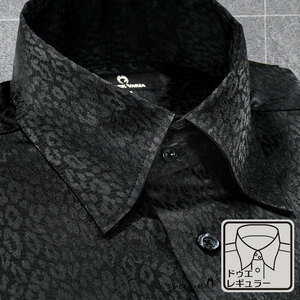 a181710-bk BLACK VARIA ドゥエボットーニ ヒョウ柄 豹 ジャガード レギュラーカラードレスシャツ 日本製 メンズ(ブラック黒) L パーティー