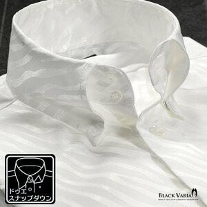 181722-wh BLACK VARIA ドゥエボットーニ ゼブラ柄 ジャガード スナップダウン ドレスシャツ 日本製 メンズ(ホワイト白) L パーティー