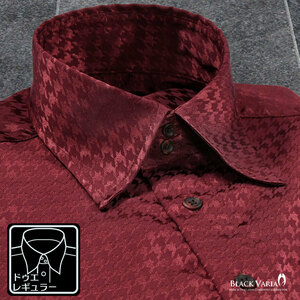 a181712-win BlackVariaドゥエボットーニ 千鳥格子 ジャガード レギュラーカラードレスシャツ 日本製 メンズ(ワインレッド赤) 3L チドリ