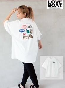 ★新品★LOVE BOAT 後ろワッペン風ロゴ仕様＆胸元ロゴ×白☆半袖・Ｔシャツ 【４Ｌ】