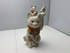 * манэки-нэко * керамика украшение произведение искусства кошка античный подлинная вещь [ б/у / текущее состояние товар ]