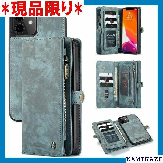 CaseMe iPhone12 Mini ケース 11 能 ストラップ付き 耐衝撃 手帳型 スマホカバー ブルー 1122