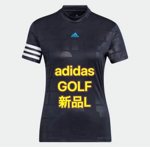 新品L adidas アディダスゴルフ エンボスプリント 半袖ボタンダウンシャツ