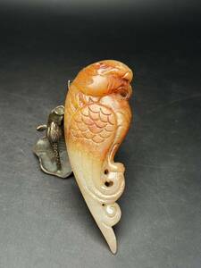 秘藏 清時代 和田玉 手把件 吉報鳥 喜從天降 手彫り 極細工 古美味 古美術 GP0508