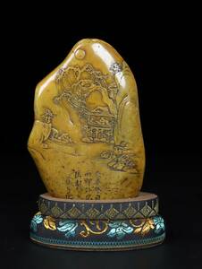 秘藏 清時代 寿山石 『 山水人物 』 印章 置物 手彫り 極細工 古美味 古美術 Z0509
