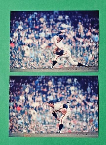 DNP加工のLサイズカラー生写真2枚セット/定岡正二投手(巨人)の投球シーン