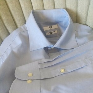 UNIQLO スーパーノンアイロンスリムフィットストライプシャツ（セミワイドカラー・長袖）ブルー メンズLサイズ 未着用