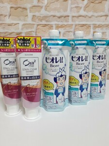 オーラツーミー ステインクリアペースト ピーチリーフミント 130g×2　花王ビオレu 詰め替え用　340ml×3　合計5個セット