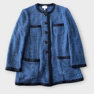  beautiful goods ARMANI COLLEZIONI Armani koretsio-ni wool tweed lame no color jacket coat 40 L blue blue lady's 