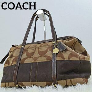 COACH コーチ トートバッグ ボストンバッグ　シグネチャー チャーム付 ミニボストン　ブラウン