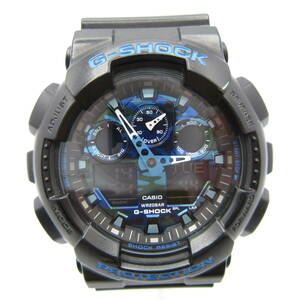 T1112☆CASIO G-SHOCK デジタル&アナログ GA-100CB【5081】GA-100CB-1AJF ブルー カモフラージュ柄 カシオ Gショック 中古【時計】