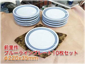 【食器市場】前里作 ブルーラインプレート10枚セット φ220x35mm 業務用和食器 【長野発】 ★1000円スタート★