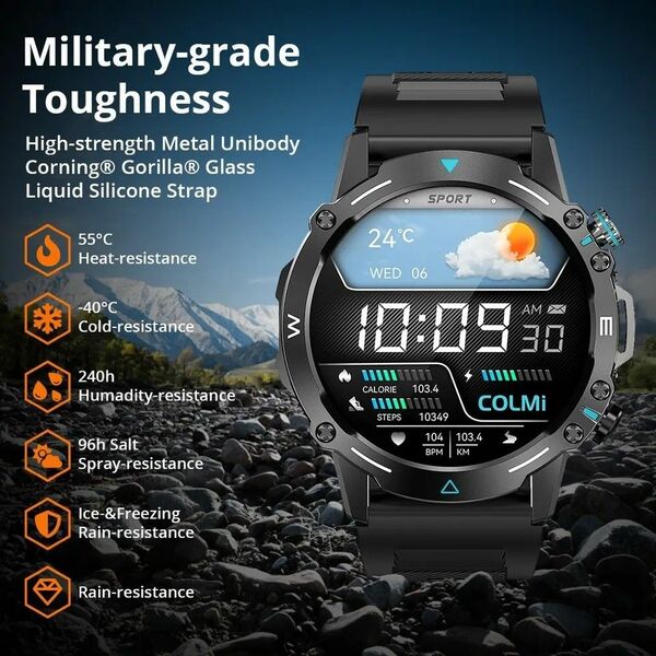 スマートウォッチ 新品未使用 軍用規格 1.43インチ 日本語対応 メンズ腕時計 通話機能付き 歩数/心拍/血圧計 ブラック