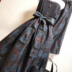 1221　着物リメイク☆大島紬ギャザースカート+ガウチョパンツ＆トートバッグ、ストール