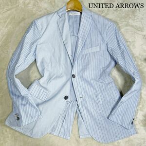 超美品UNITED ARROWS ユナイテッドアローズ　テーラードジャケット クレイジーパターン/アンコンブレザーストライプ ブルーS.送料410円