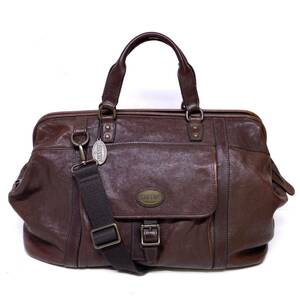 ! FOSSIL Fossil Men Estate Duffle leather Boston bag original leather 2WAY shoulder with strap . dark brown 