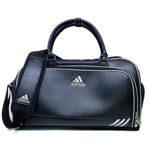 R! adidas Adidas Golf bag Boston bag 2WAY shoulder bag men's black s Lee stripe leather 