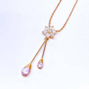 ♪ K14PG ダイヤモンド ネックレス 0.16ct ゴールド 総重量約1.8g イタリア製 ピンクゴールド ペンダント アクセサリー ジュエリー