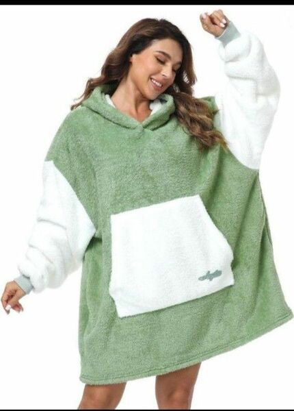 着る毛布 オーバーサイズ ブランケット パーカー セージグリーン