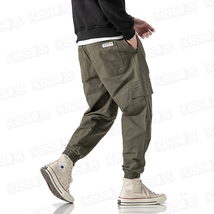 カーゴ パンツ ジョガーパンツ メンズ 韓国ファッション ストリート ワイド (XLサイズ, モスグリーン)_画像4