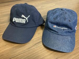 2点セット champion PUMA チャンピオン プーマ　ジュニアキャップ　帽子　デニム　ネイビー