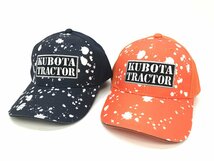 未使用品 KUBOTA クボタ トラクター 帽子 キャップ ペンキ柄 ネイビー オレンジ 2点セット ② Y05-06-A★_画像1