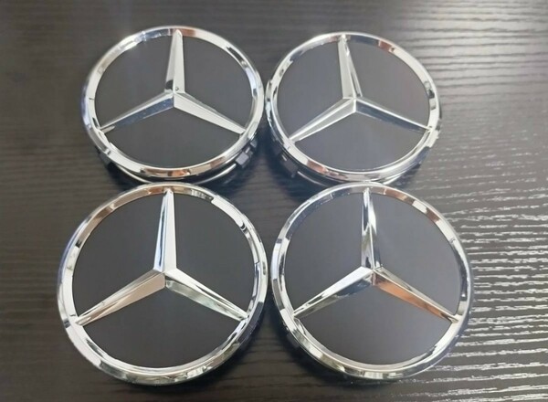 格送料無料 4個SET メルセデスベンツ アルミホイールセンターキャップ AMG スリーポインテッド スターポリッシュ ブラックw463w222w221