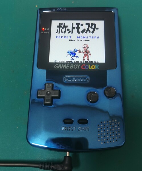 ゲームボーイカラー バックライト IPS液晶 換装品 USBケーブル付 ブルーメタリック ポケモン青