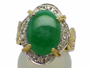 翡翠 ダイヤモンドリング K18/Pt850 12.3g 9号 GRJソーティング付き　Jewelry Jade3.96ct Dia0.36ct Ring　