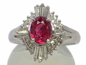 ルビー ダイヤモンドリング Pt900 6.30g 中宝ソーティング付き　Jewelry Ruby0.97ct Dia0.47ct Ring
