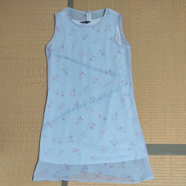 ワンピース ノースリーブ ノースリーブワンピース M 水色 花柄