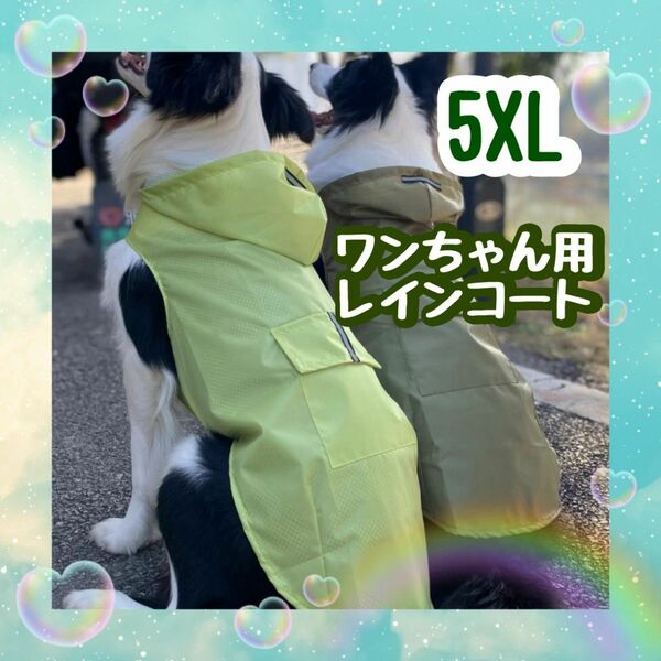 5XL 黄緑色 グリーン ドックレインコート レインウェア カッパ 大型犬 ワンちゃん用 梅雨 雨の日 お散歩 携帯 軽量