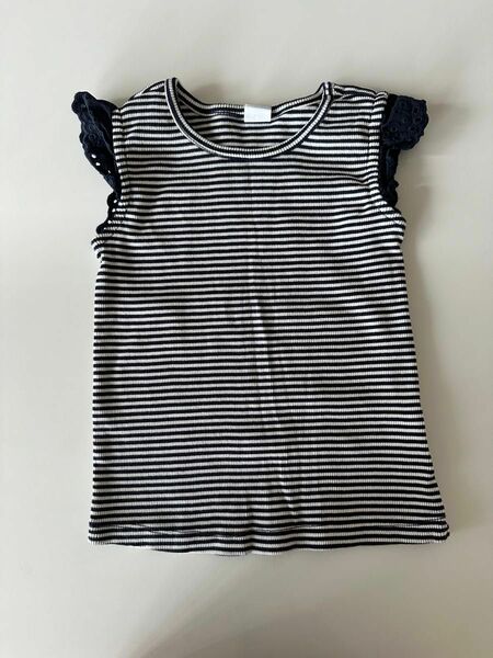 babyGAP リブ アイレット フラッターフリル トップスノースリーブ カットソー ボーダー　ネイビー　女の子　105