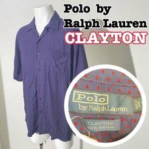 【希少】Polo by Ralph Lauren ポロバイラルフローレン 半袖 レーヨン シャツ CLAYTON 総柄 ネイビー M RP D6