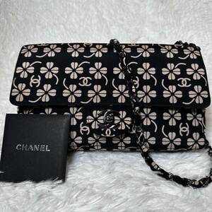 売り切り　CHANEL シャネル　チェーンショルダー　コットン　クローバー　ターンロック　斜め掛け 6番台　ヴィンテージ