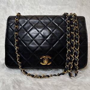 美品　CHANEL シャネル ラムスキン マトラッセ チェーンショルダーバッグ ターンロック 