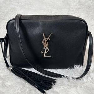 美品　SAINT LAURENT サンローラン　ルー　カメラバッグ　斜め掛け ブラック　フリンジ　YSL金具　ショルダーバッグ　レザー