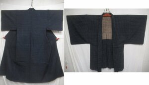 M3928 tree cotton Indigo .. ensemble . kimono feather woven men's length 149cm-.68cm