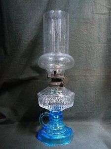 A5780 Showa era period Press glass transparent * blue color Hoya attaching oil lamp 
